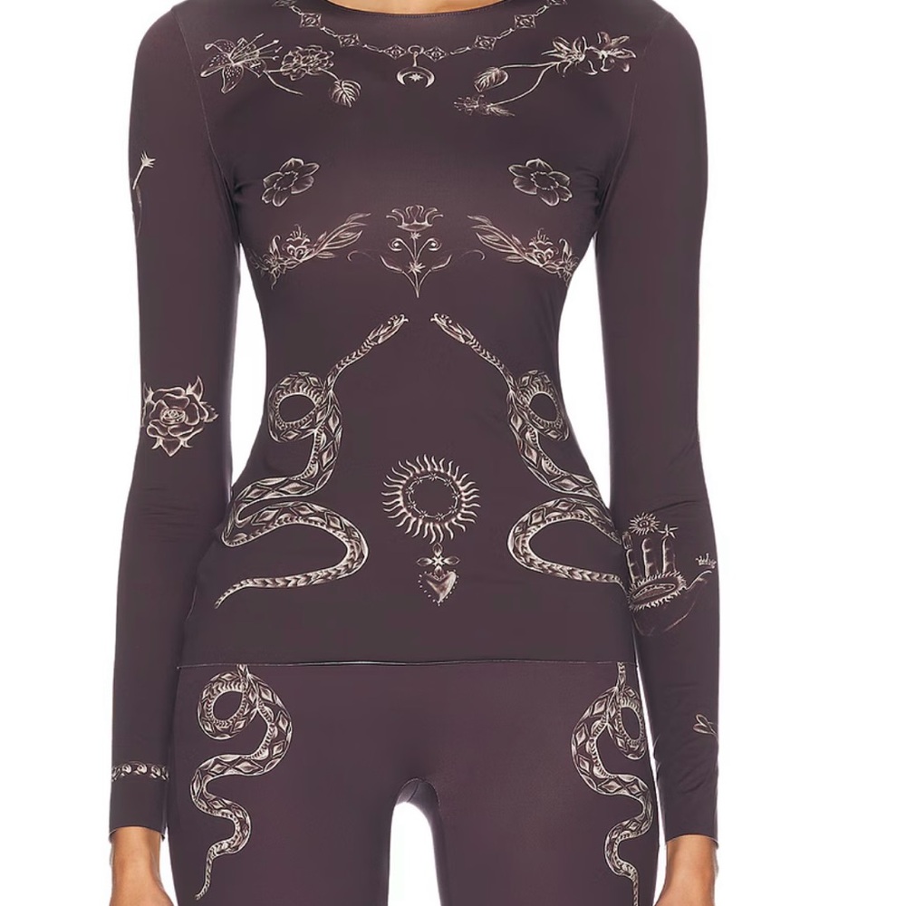 MARINE SERRE
Tattoo Printed Jersey Second Skin Crew Neck Top
$427